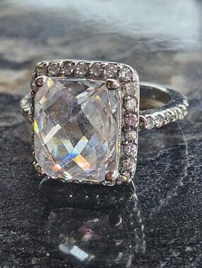 Sterling Silver CZ Halo Ring - Size 7